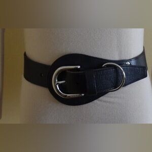 Black leather thick belt with silver hardware s&m halter style size medium dom